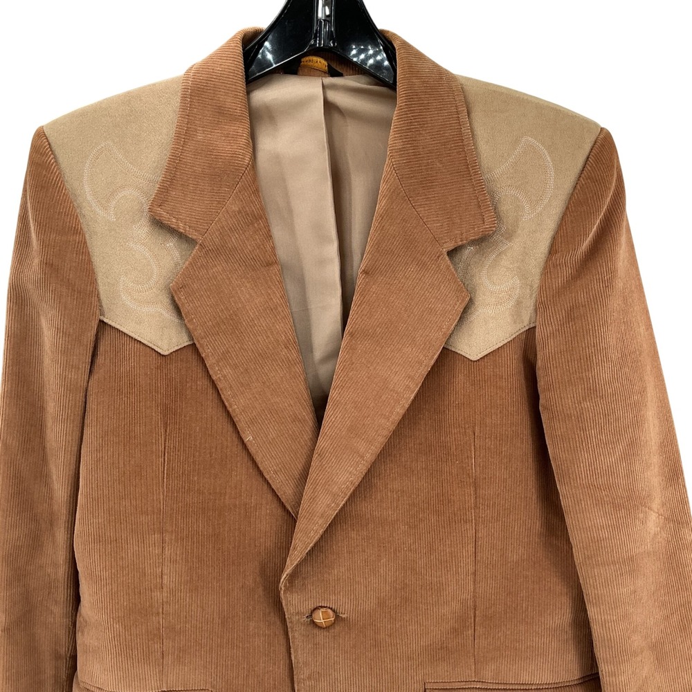 Pioneer Wear Corduroy Blazer Mens 42 Tan Western Embroidered Yoke Vintage 70s - Picture 9 of 12